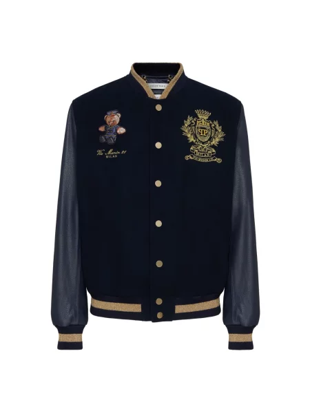Kurtka skórzana Philipp Plein typu teddy niebieska