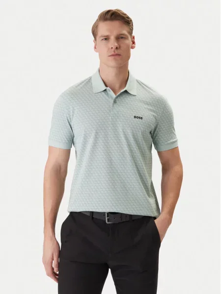 BOSS Polo majica PL_GOC Chip Pattern Turkizna