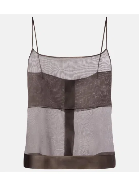 Jedwabny przezroczysty top Calvin Klein Collection brązowy