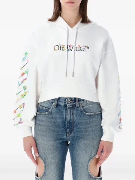 Hanorac cu glugă Off-white cu model floral cu imagine alb