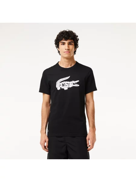 Lacoste Koszulka Sport Z Dekoltem Z Nadrukiem Regular Fit czarna