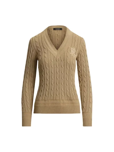 Sweter o kroju regular fit z mieszanki bawełny z wyhaftowanym logo Lauren Ralph Lauren beżowy