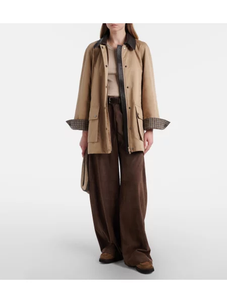 Pantaloni Brunello Cucinelli din piele de căprioară maro