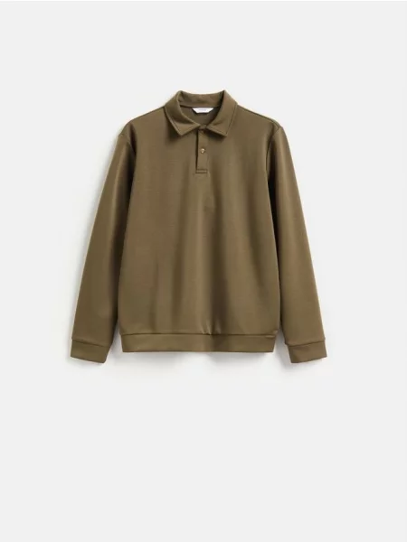 Reserved Tricou polo cu mânecă lungă verde-închis verde