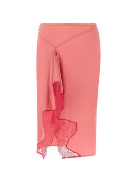 Fustă midi Vaillant Studio din dantelă până la genunchi roz