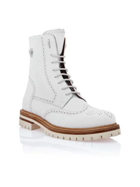 Botki Philipp Plein skórzane bez obcasa białe
