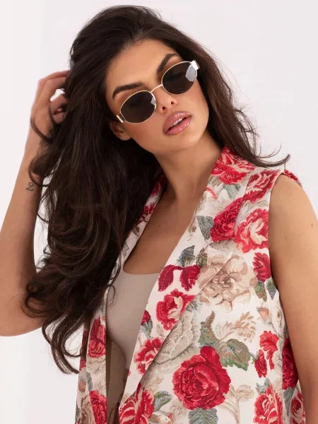 Cardigan Italy Moda cu model floral roșu