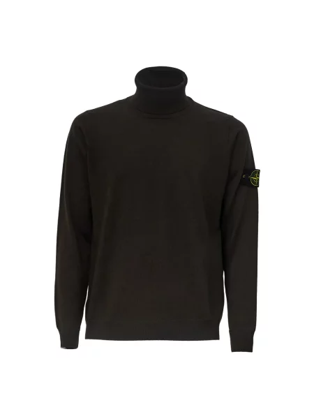 Sweter z golfem Stone Island wełniany z kamieniami szary