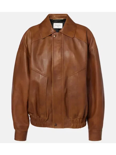 Kurtka skórzana Saint Laurent brązowa