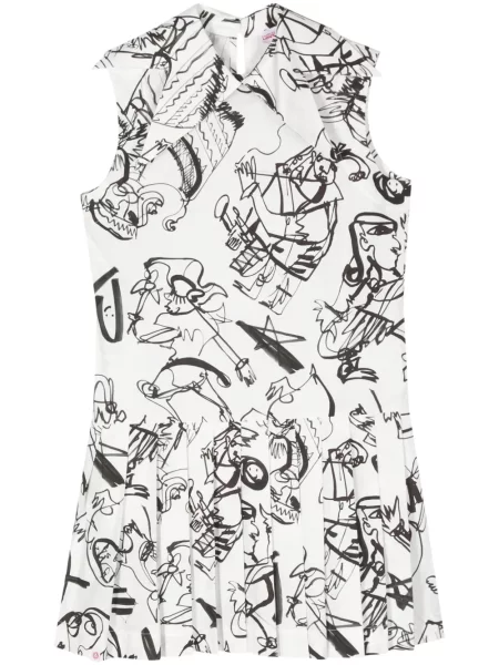 Rochie mini Charles Jeffrey Loverboy cu imagine cu imprimeu abstract plisată alb