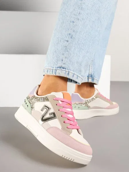 Wielokolorowe Sneakersy Ozdobione Metalicznymi Aplikacjami i Brokatem Pilliossa