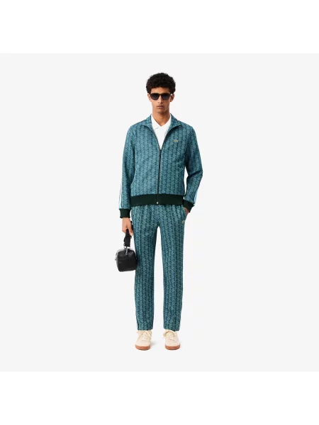 Lacoste Spodnie Dresowe Żakardowe Z Monogramem Paris zielone
