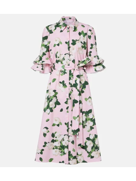 Cu centură rochie tip cămașă Carolina Herrera cu model floral roz