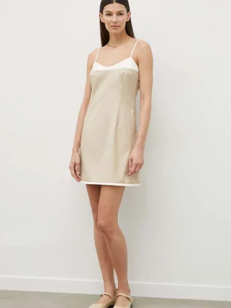 Remain rochie din amestec de lana mini mulata bej