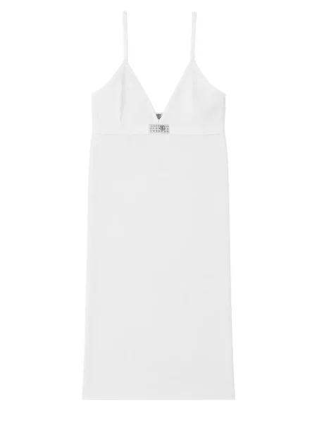 Šaty Mm6 Maison Margiela s výstřihem do v s autogramem bílé