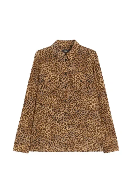 Cămașă Weekend Max Mara de mătase cu imagine cu model leopard maro
