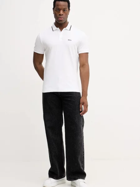 Однотонное поло Boss Green белое