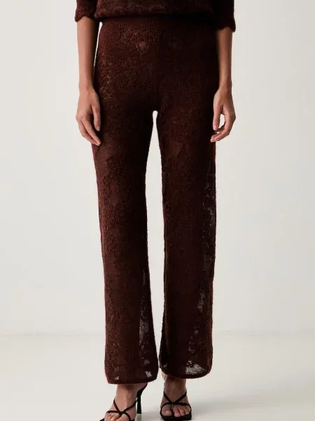 Twinset pantaloni pentru femei cu lână maro