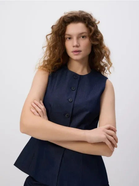 Reserved Taliowana kamizelka garniturowa granatowy