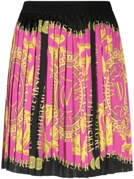Fustă din denim Versace Jeans Couture plisată roz
