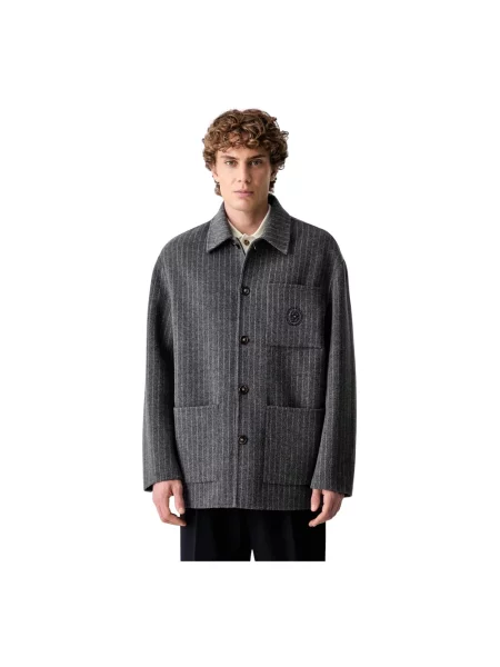 Drôle de Monsieur koszula z wełną Pinstripe szara