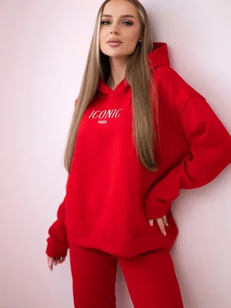 Haftowana bluza Kesi ocieplana czerwona