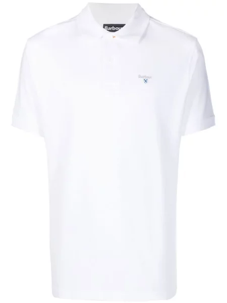 Tricou polo Barbour cu broderie alb