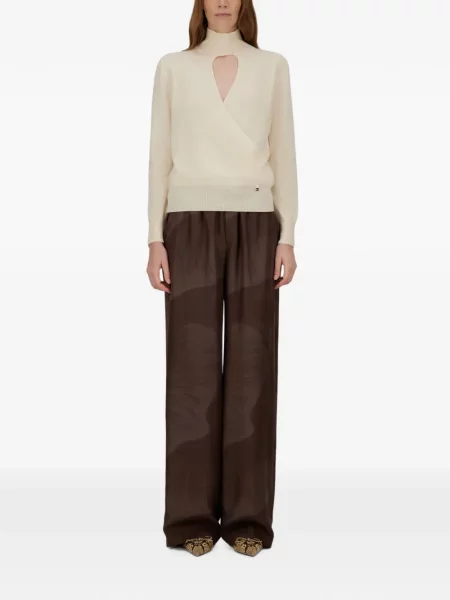 Pantaloni Herno de mătase cu model floral cu imagine maro