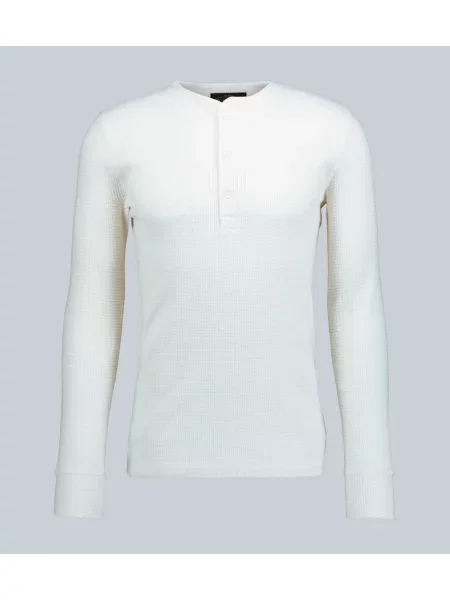 Lung tricou Rrl cu mâneci lungi cu guler henley alb