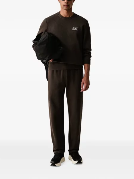 Τρέξιμο παντελόνι Ea7 Emporio Armani με αυτόγραφο με κορδόνι καφέ