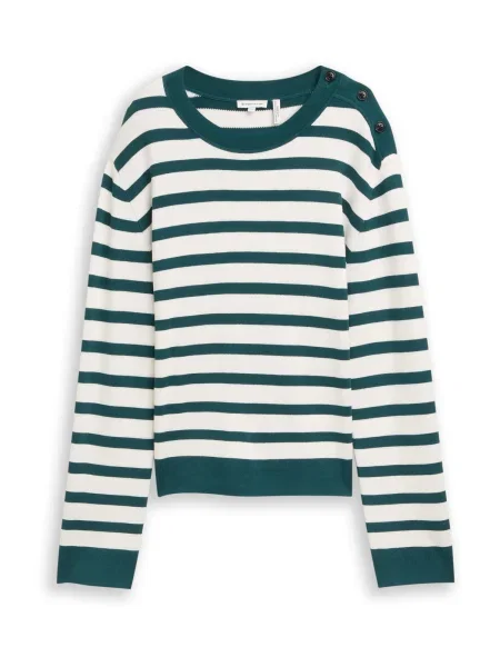 TOM TAILOR Pulover verde pin alb