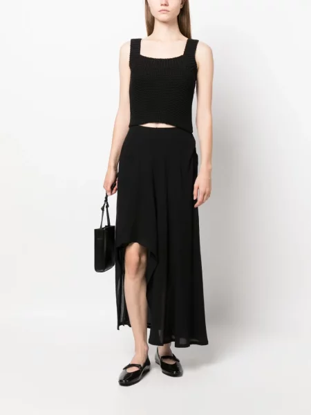 Asimetriškas midi sijonas Yohji Yamamoto iki kelių juoda