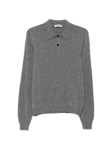 Lung tricou polo Jil Sander de lână gri