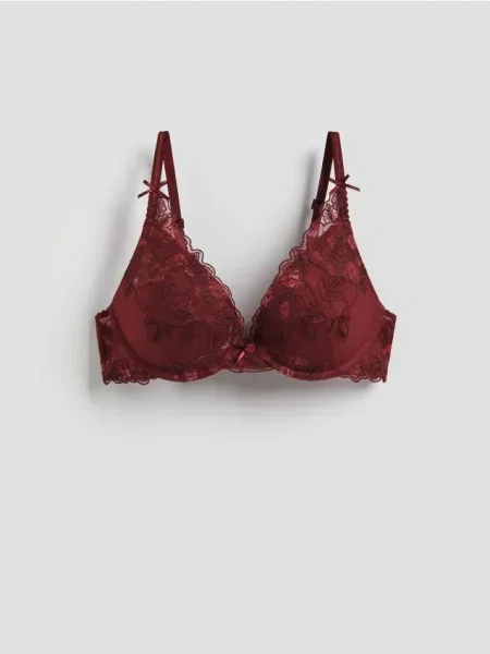 Reserved Push-up бюстгальтер з вишивкою дерево червоне