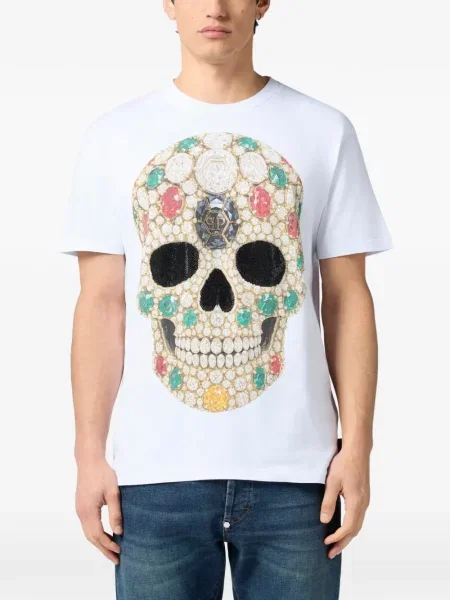 Тениска Philipp Plein с кръгло деколте камъни бяло