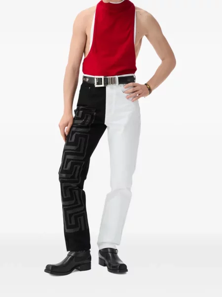 Blugi drepți Versace cu broderie negru