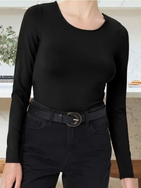 Боді з довгим рукавом чорний