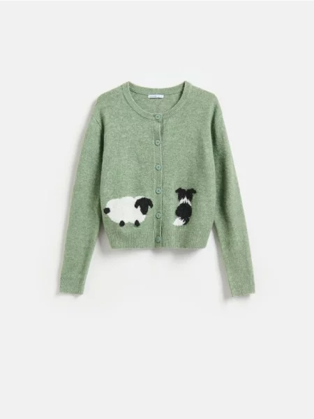 Reserved Cardigan cu motiv animalier verde-maroniu verde