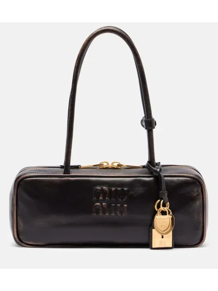 Usnjena usnjena torbica Miu Miu rjava