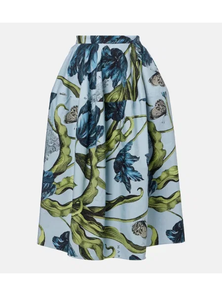 Fustă midi Erdem cu model floral până la genunchi din poplin albastru