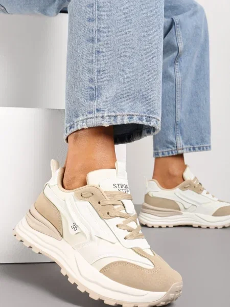 Sneakers cu imitație de piele cu șiret și aplicații decorative Ocellia bej