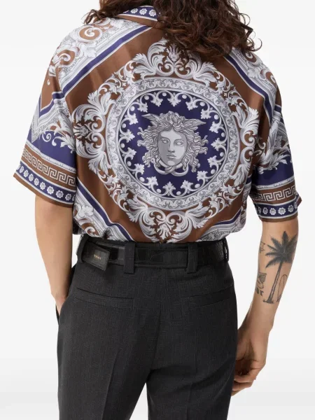 Копринена риза Versace кафяво