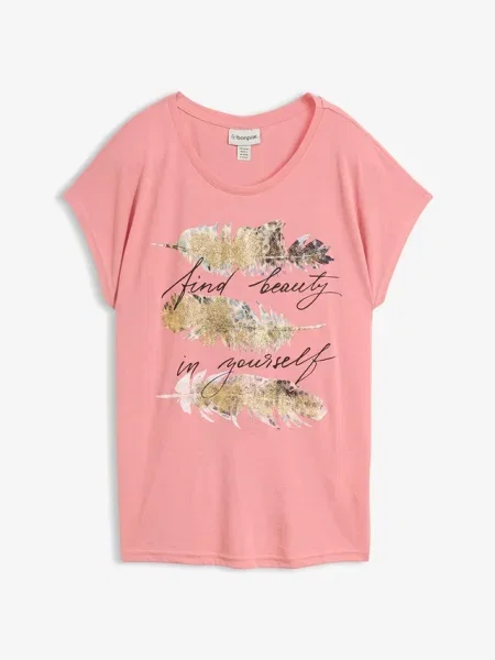 T-shirt z brokatowym nadrukiem różowa