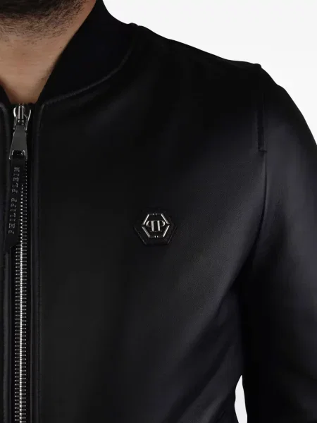 Geanta de piele Philipp Plein cu autograf negru