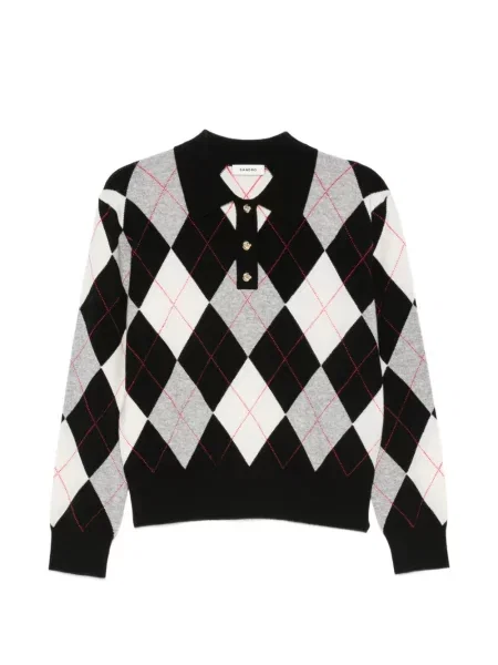 Tricou polo Sandro de lână cu model argyle negru