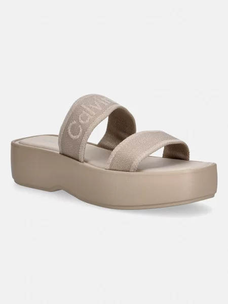 Calvin Klein női papucs FLATFORM SNDL WEBBING bézs