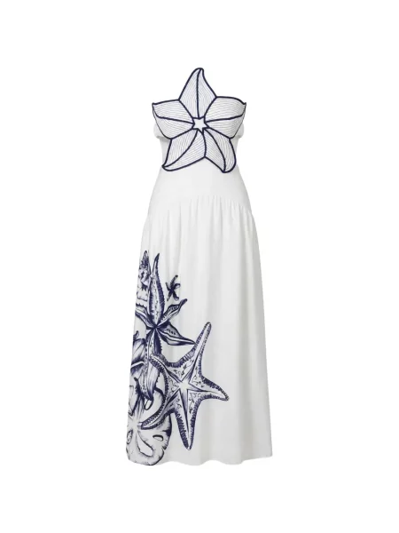 Rochie maxi Farm Rio cu gât halter alb
