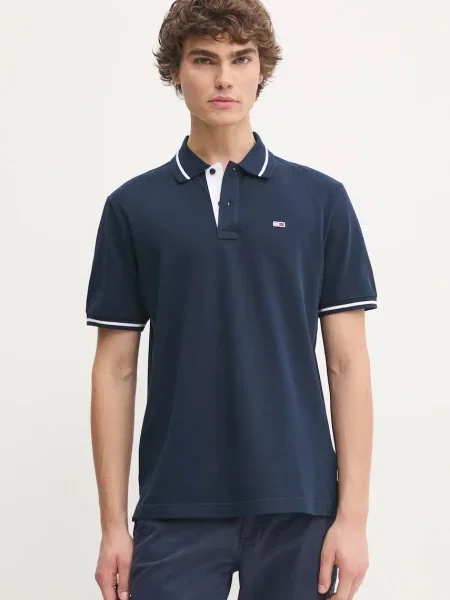 Tommy Jeans polo de albastru marin neted alb