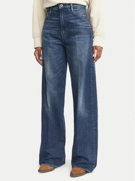 G-Star Jeans hlače Deck Mornarsko Wide Leg modra
