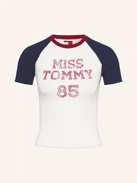 Tommy Jeans Tričko námořnická modř / tmavě červená bílá